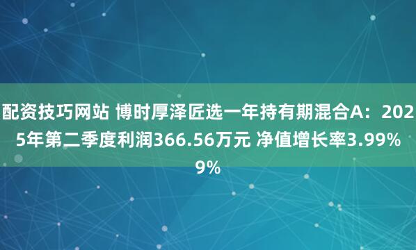配资技巧网站 博时厚泽匠选一年持有期混合A：2025年第二季度利润366.56万元 净值增长率3.99%